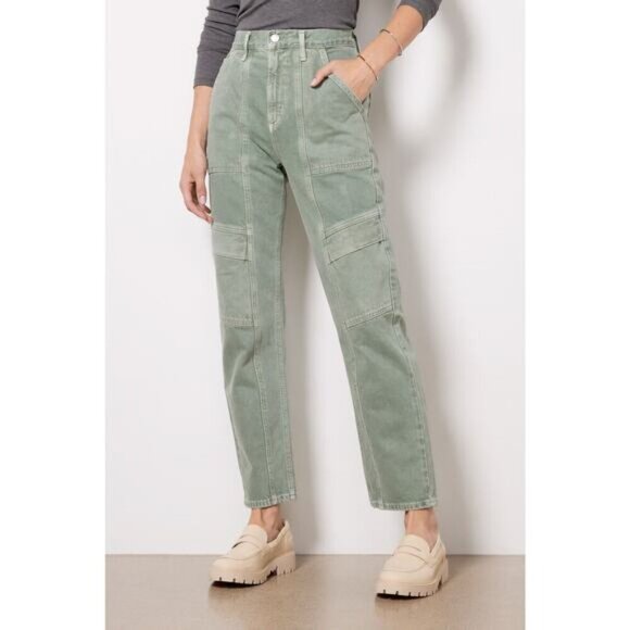 NWT AGOLDE Cooper Cargo High Rise Straight Leg Jean Sz 34 Salamander Green - Picture 2 of 16